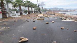 Ordu'da dalgaların taşıdığı taşlar ulaşımı aksattı