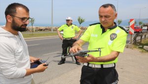 Karadeniz sahil yolunda bayram trafiği drone ile denetlendi