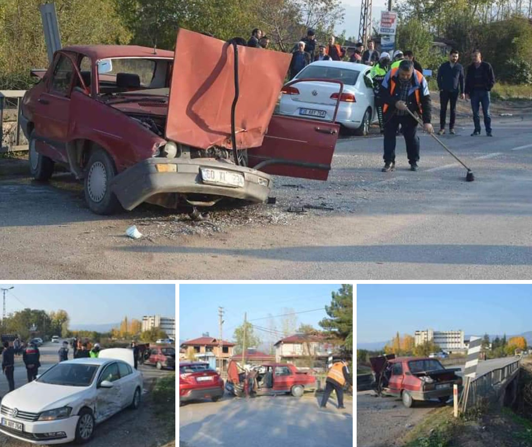 NİKSAR'DA İKİ OTOMOBİL ÇARPIŞTI. 5 YARALI VAR