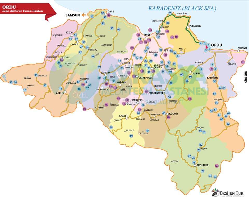 ORDU VE İLÇELERİ KÜLTÜR VE TURİZM HARİTASI 