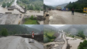 Kastamonu'da çayın taşmasıyla yol çöktü: İki ilçeyle bağlantı kesildi