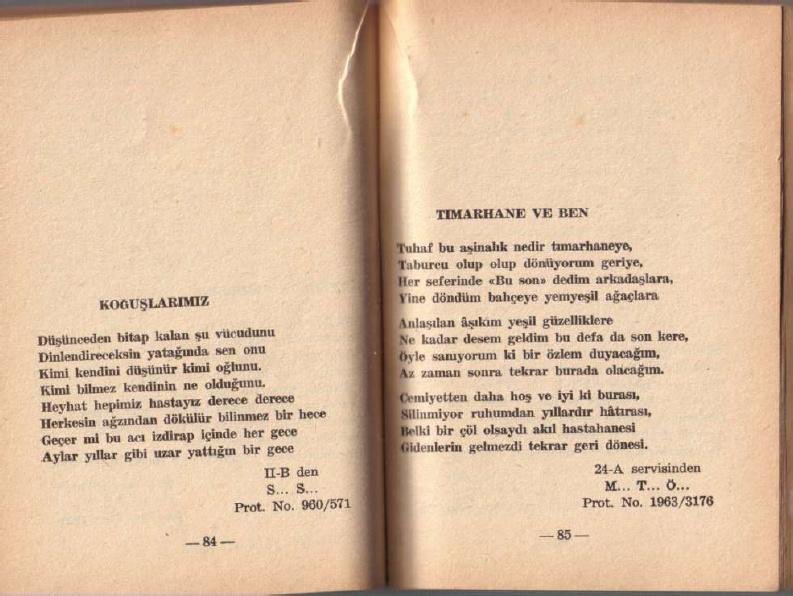 1960'larda Bakırköy Ruh ve Sinir Hastalıkları Hastanesi'nde Yatan Akıl Hastalarının Yazdığı Şiirler.