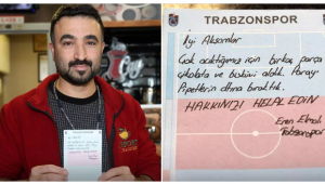 Trabzonsporlu futbolcuların bıraktığı not, kafeterya işletmecisi Ethem Soner Yıldırım'ı duygulandırdı