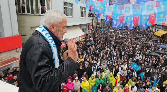 YAĞMUR ALTINDA TARİHİ MİTİNG; ENVER YILMAZ'DAN AYBASTI'DA GÖVDE GÖSTERİSİ BİNLERCE KİŞİ, SOKAKLARA, CADDELERE SIĞMADI