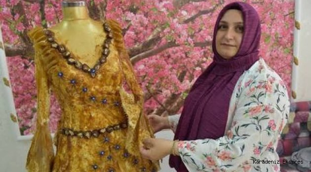 Gelinlik tasarımında pestil kullandı