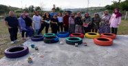 Eski lastikler park ve bahçelerde saksı olacak