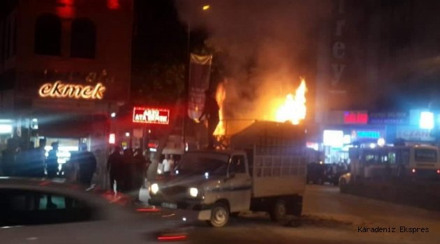 Yangın çıkan araçta hasar oluştu