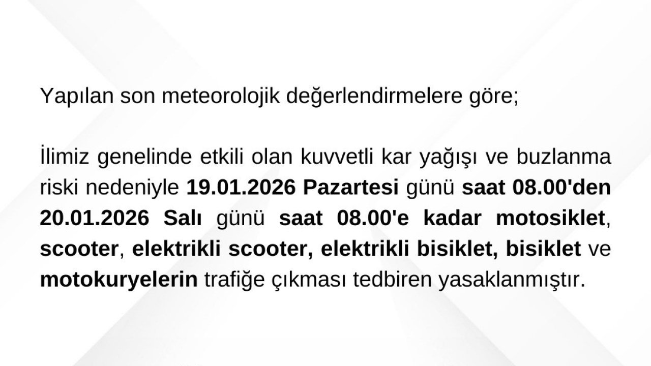 Bartın’da motosiklet, scooter ve bisikletlerin trafiğe çıkması yasaklandı