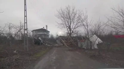 Şiddetli rüzgar ortalığı savaş alanına çevirdi: Yıkılan ağaçlar ve baraka yolu kapattı