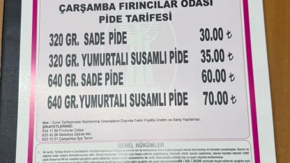 Çarşamba’da pide fiyatları belli oldu