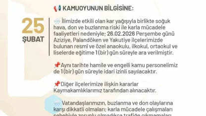 Erzurum’da okullara bir gün kar tatili