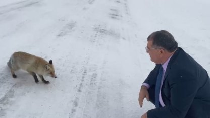 Sahara Geçidi’nde karşılaştığı tilkiye yiyecek verdi