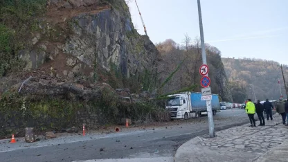 Artvin’de heyelan: Yamaçtan kopan kayalar tırda hasara yol açtı