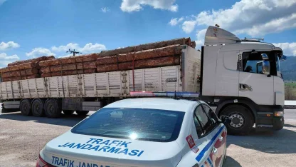 Bolu’da fazla tonajlı tomruk taşıyan kamyon sürücüsüne para cezası kesildi