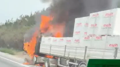 Seyir halindeki tır alevlere teslim oldu