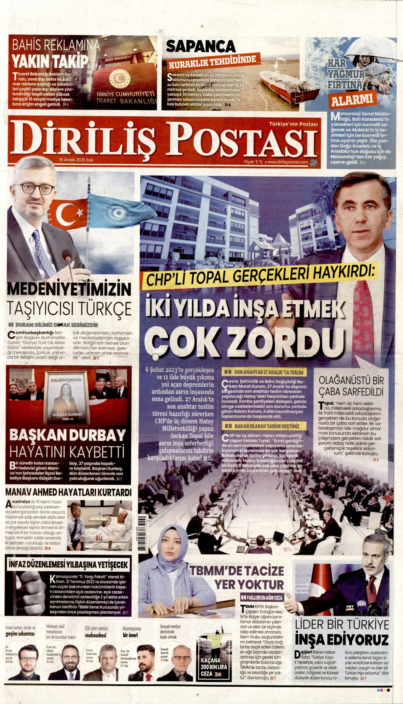 DİRİLİŞ POSTASI Gazete Manşeti