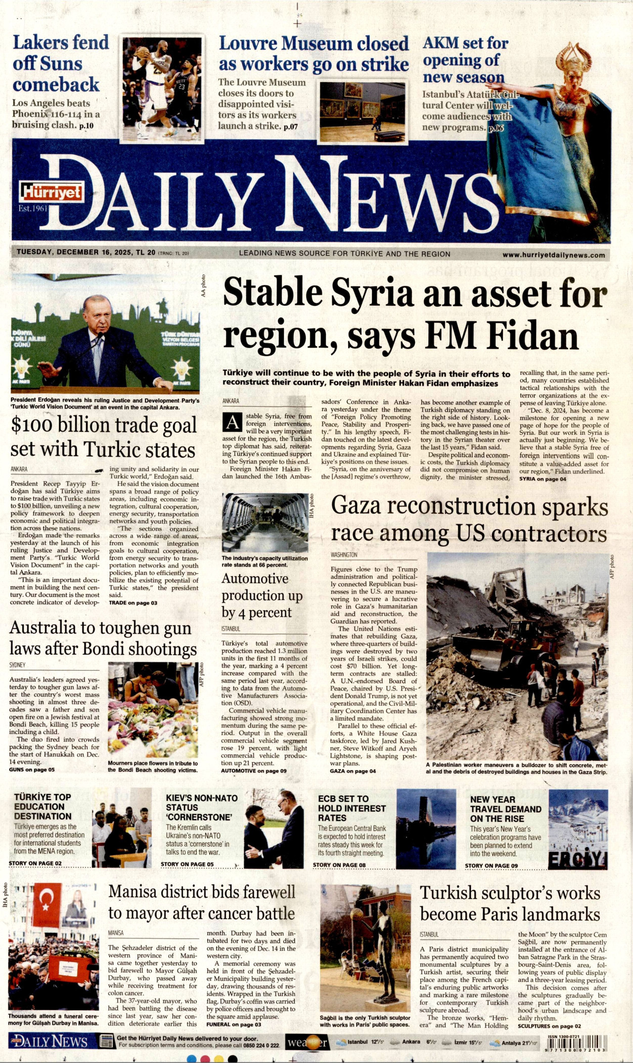 HÜRRİYET DAİLY NEWS Gazete Manşeti