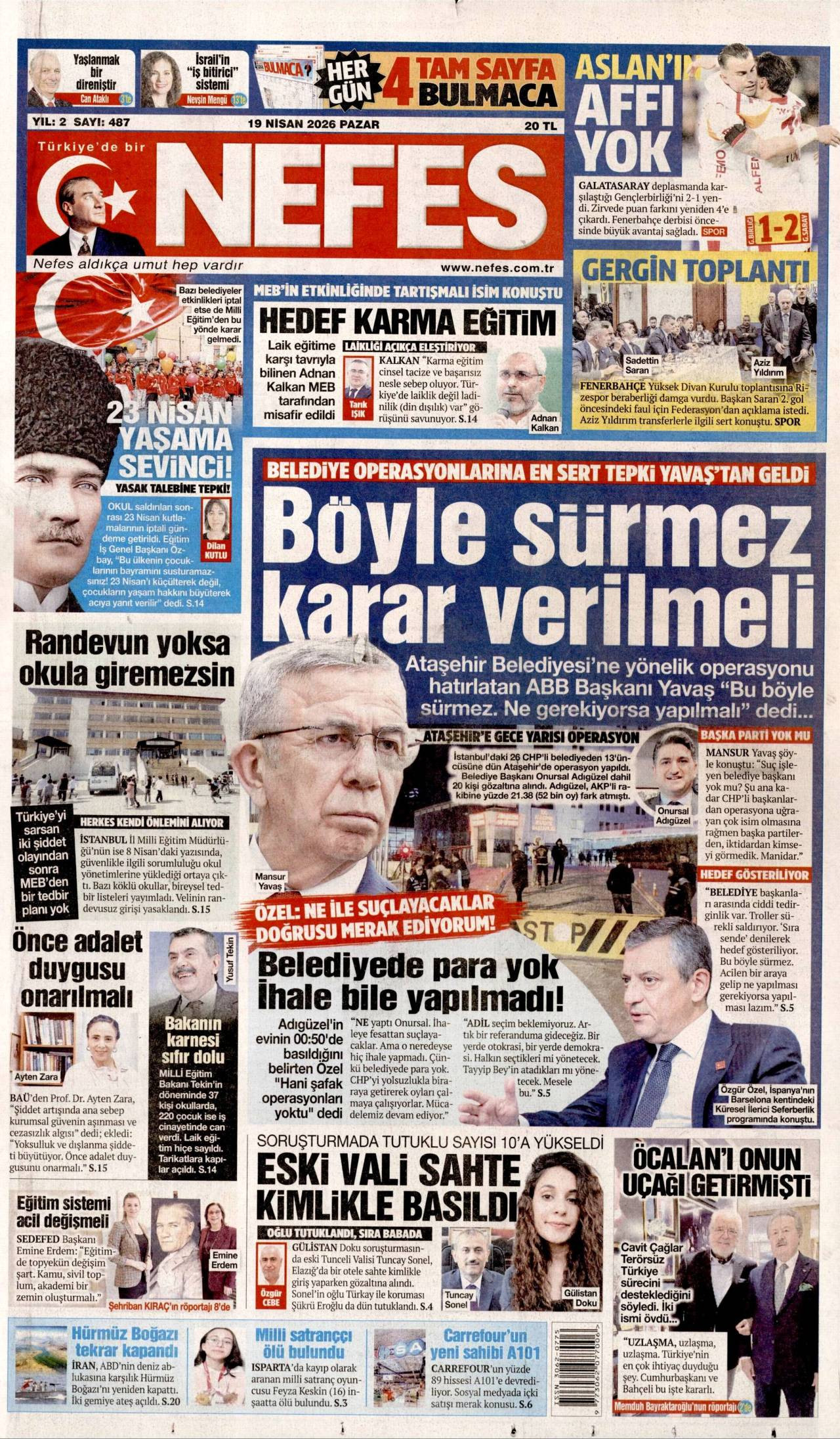 Nefes Gazetesi Gazete Manşeti