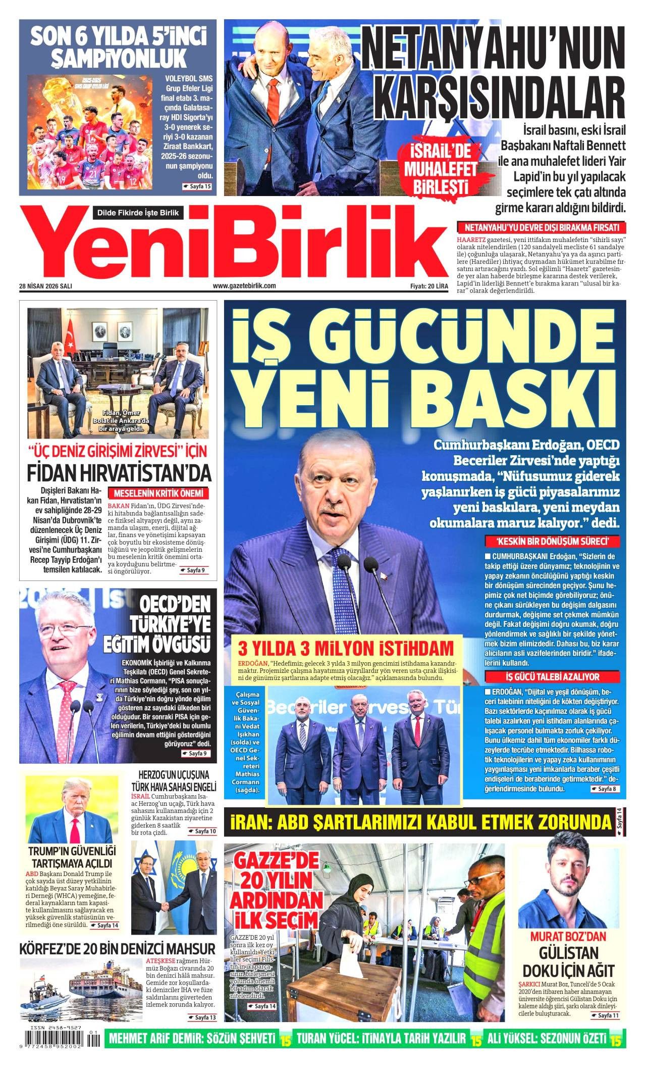 Yeni Birlik Gazetesi Gazete Manşeti