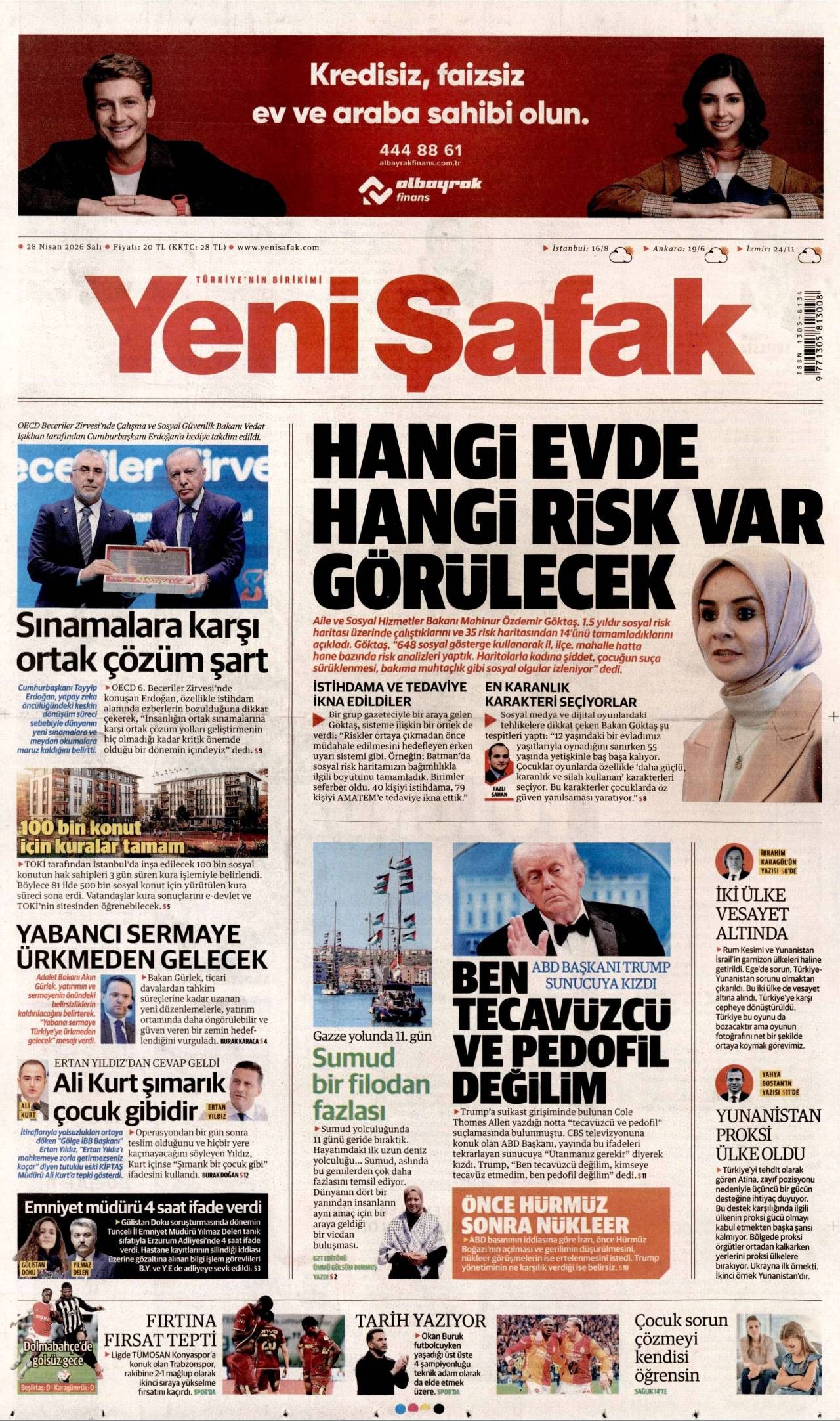 Yeni Şafak Gazetesi Gazete Manşeti